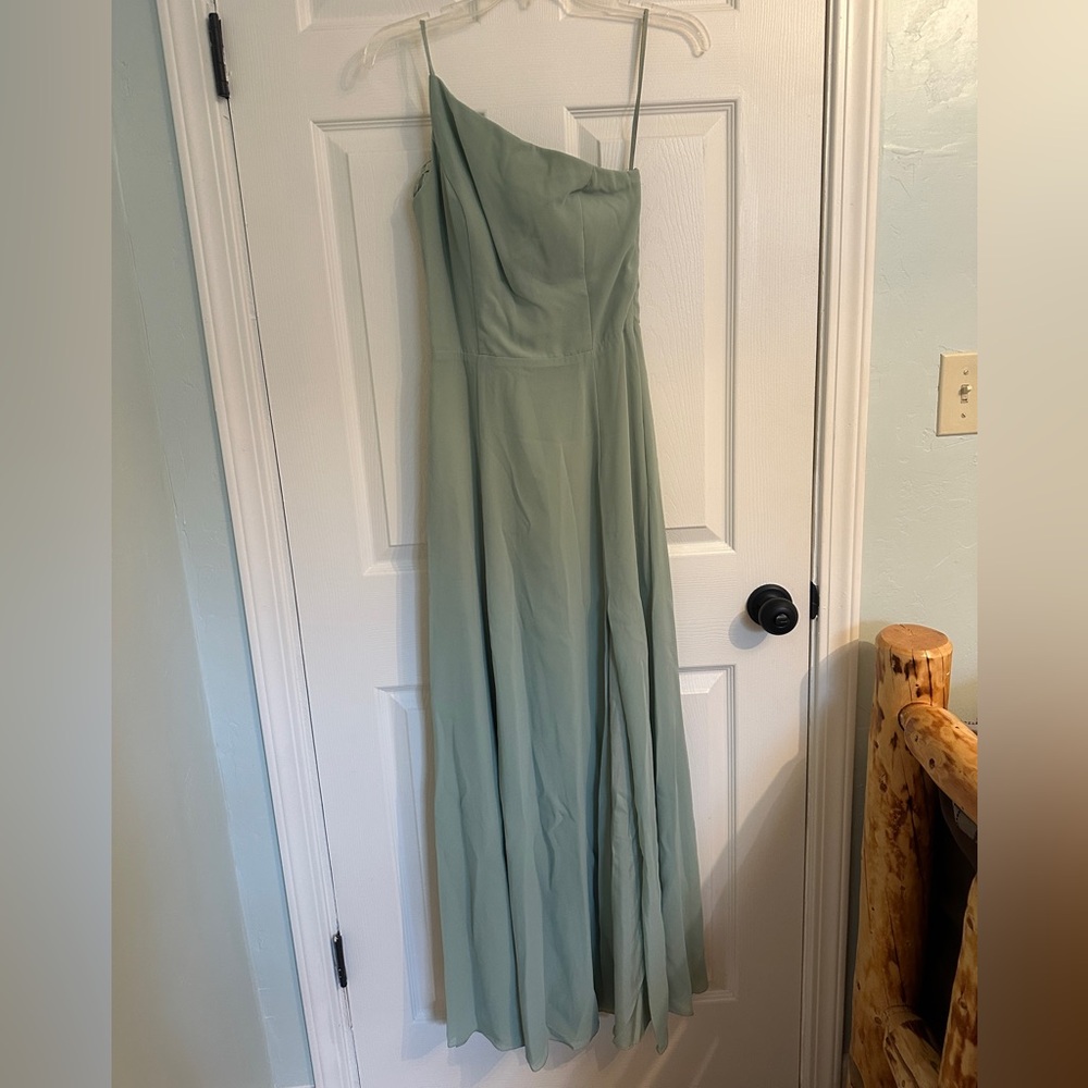 Amsale One-Shoulder Chiffon Dress in Sage